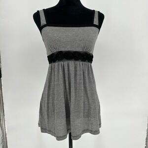 Y2K Pretty Good Black Striped Babydoll TieBack Sleeveless Top Floral Women Large